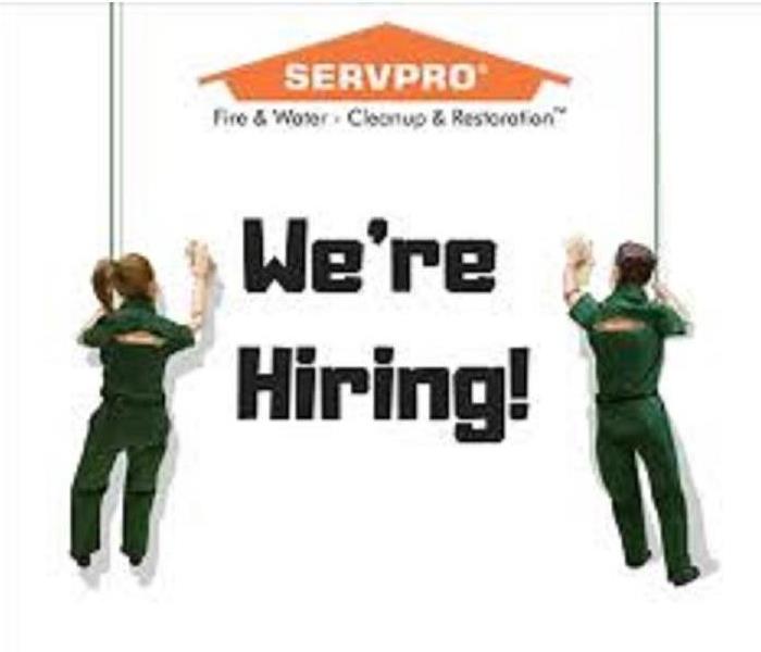 "SERVPRO we are hiring" with characters